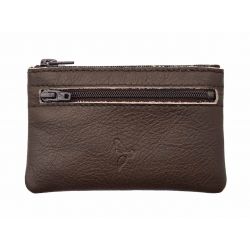 Porte-monnaie simple 2 zip tout cuir marron - PM-044-02