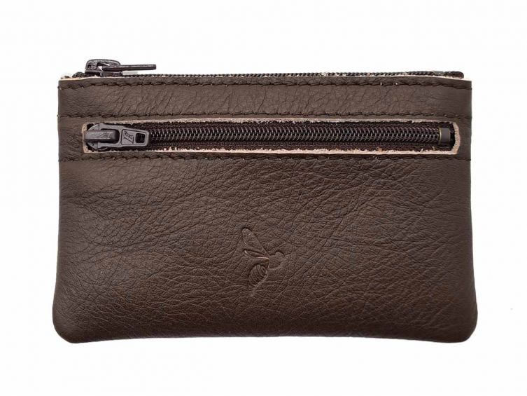 Porte-monnaie simple 2 zip tout cuir marron - PM-044-02