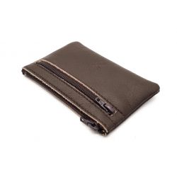 Porte-monnaie simple 2 zip tout cuir marron - PM-044-02