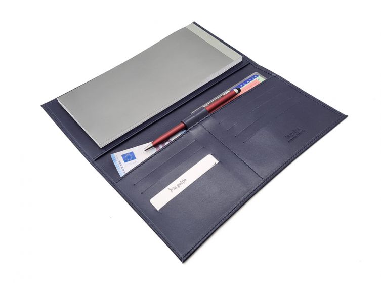 Porte chéquier "Luxe" tout cuir bleu - chéquier pro - PM-029-01