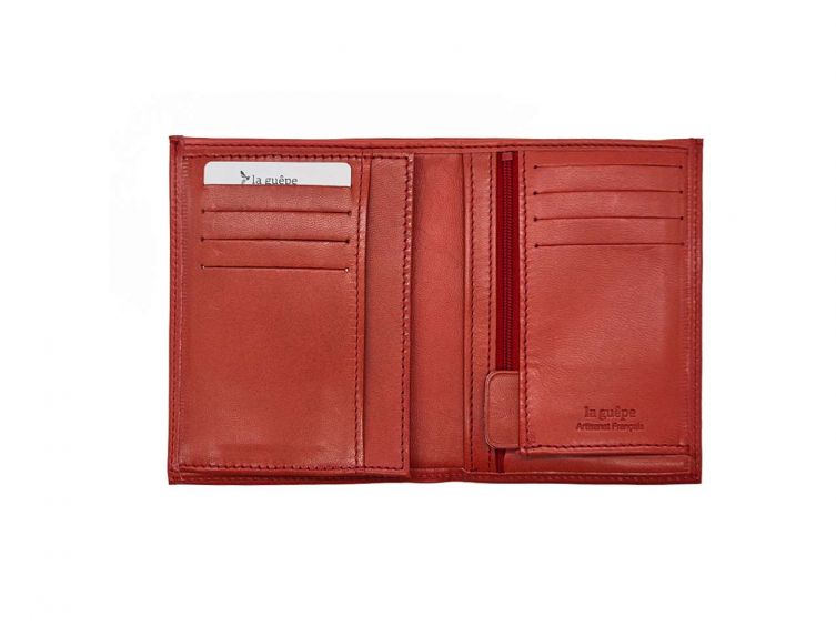 Portefeuille "Luxe" en cuir rouge - 13 cm, 3 volets - PM-002-01