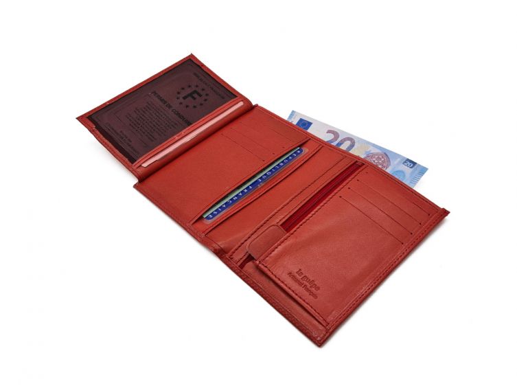Portefeuille "Luxe" en cuir rouge - 13 cm, 3 volets - PM-002-01