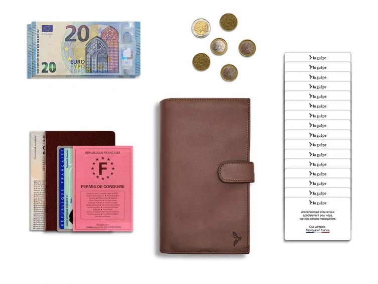 Compagnon "Luxe" en cuir marron - double avec patte - PM-027-01