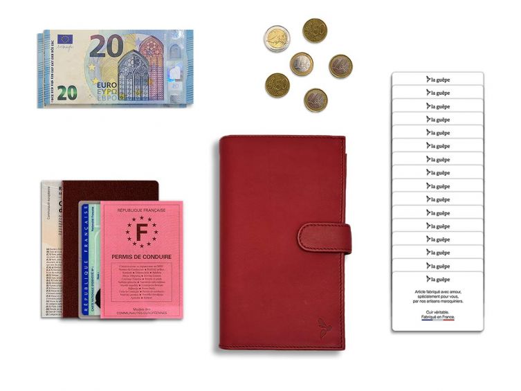 Compagnon "Luxe" en cuir rouge - double avec patte - PM-027-01