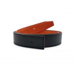 Ceinture cuir réversible, noir lisse et orange grainé - 5002