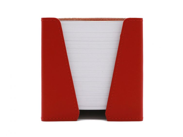 Cube à Post-It en cuir rouge coquelicot 