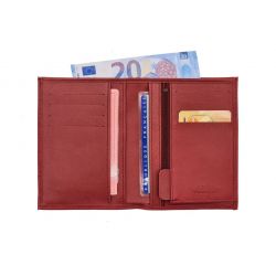Portefeuille "Luxe" en cuir rouge - 13 cm, 2 volets - PM-001-01