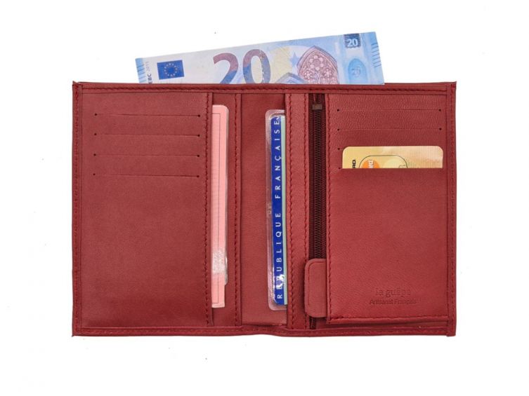 Portefeuille "Luxe" en cuir rouge - 13 cm, 2 volets - PM-001-01