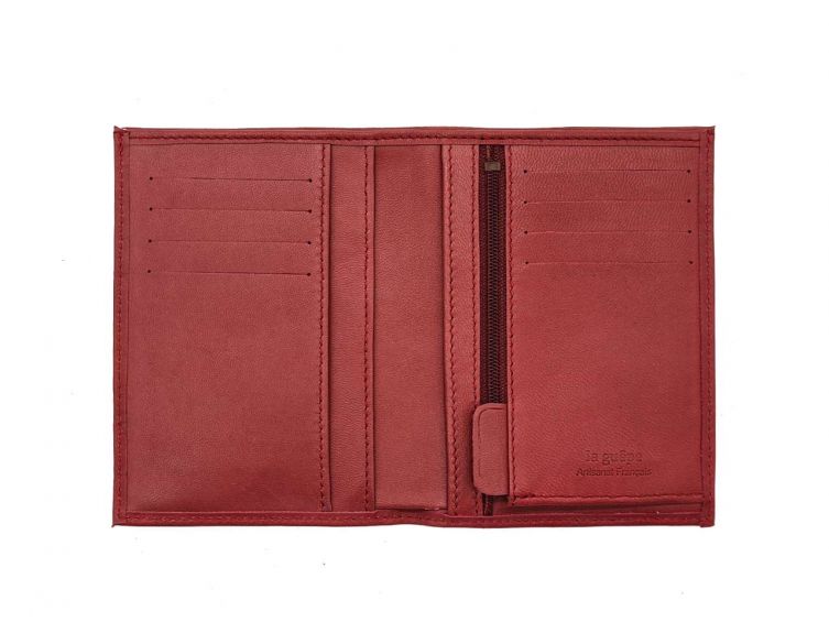 Portefeuille "Luxe" en cuir rouge - 13 cm, 2 volets - PM-001-01