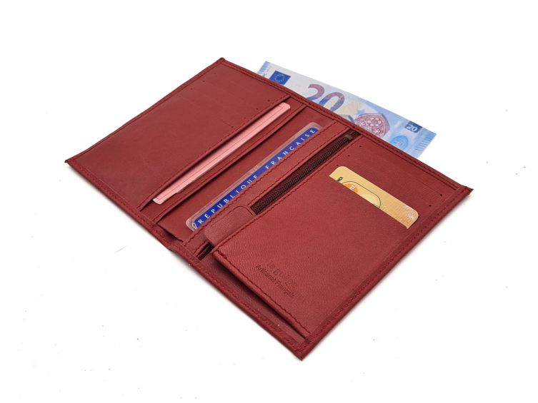 Portefeuille "Luxe" en cuir rouge - 13 cm, 2 volets - PM-001-01