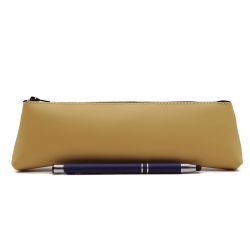 Grande trousse triangle en cuir beige café latte