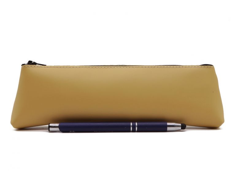 Grande trousse triangle en cuir beige café latte