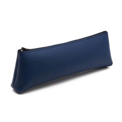 Grande trousse triangle en cuir bleu cobalt