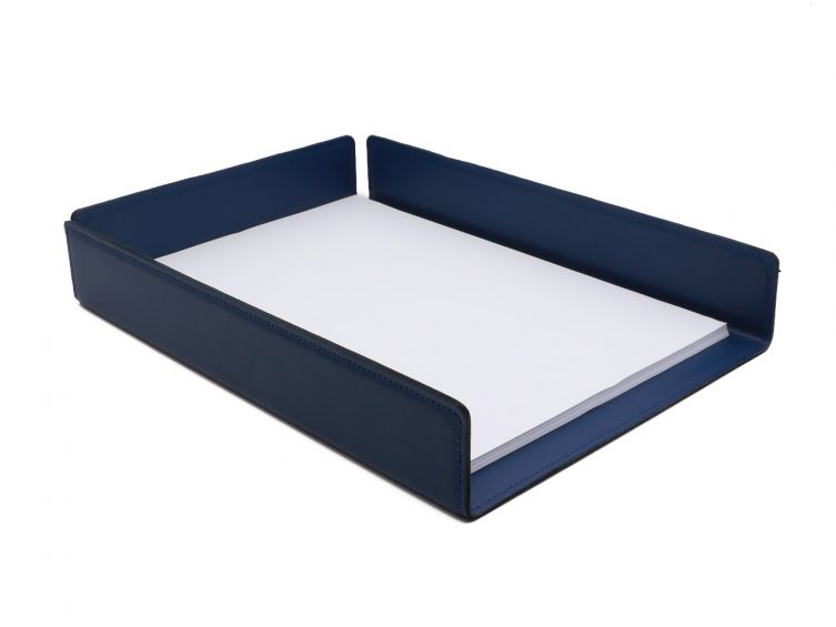 Bac à courrier en cuir bleu cobalt format A4
