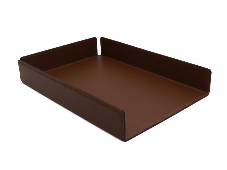 Bac à courrier en cuir marron format A4