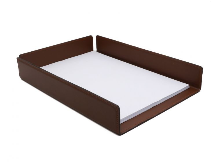 Bac à courrier en cuir marron format A4