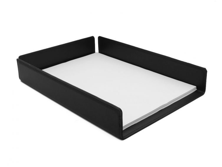 Bac à courrier en cuir noir format A4