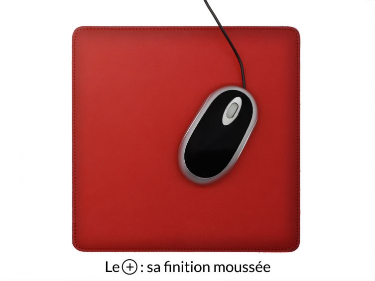 Tapis souris cossu en cuir rouge coquelicot 