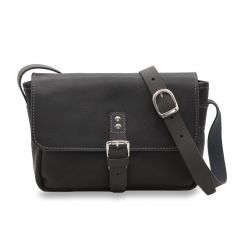 Petite besace en cuir noir avec rabat - 7081