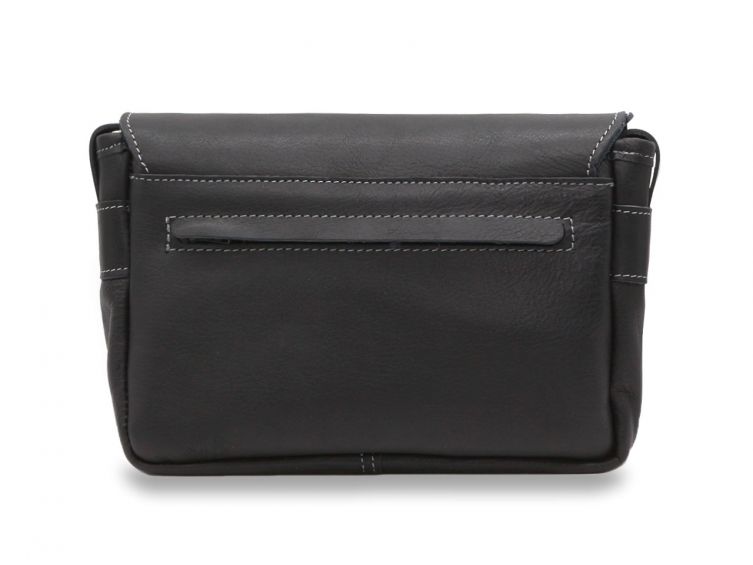Petite besace en cuir noir avec rabat - 7081