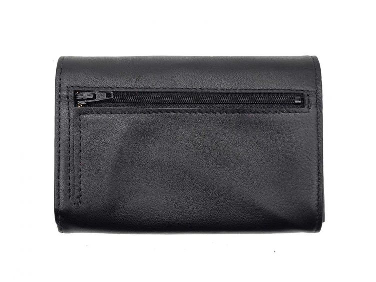 Porte-monnaie à rabat et fermoir, cuir noir - 657