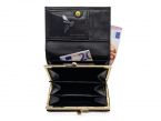 Porte-monnaie à rabat et fermoir, cuir noir - 657