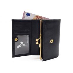 Porte-monnaie à rabat et fermoir, cuir noir - 657