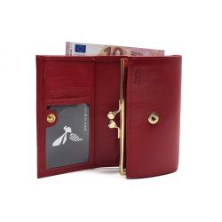 Porte-monnaie à rabat et fermoir, cuir rouge - 657
