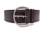 Ceinture large en cuir marron, boucle arrondie couleur argent satinée, hauteur 60mm 4072