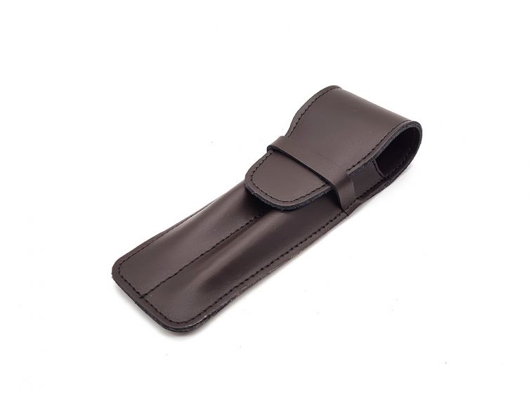 Etui 2 stylos en cuir marron foncé