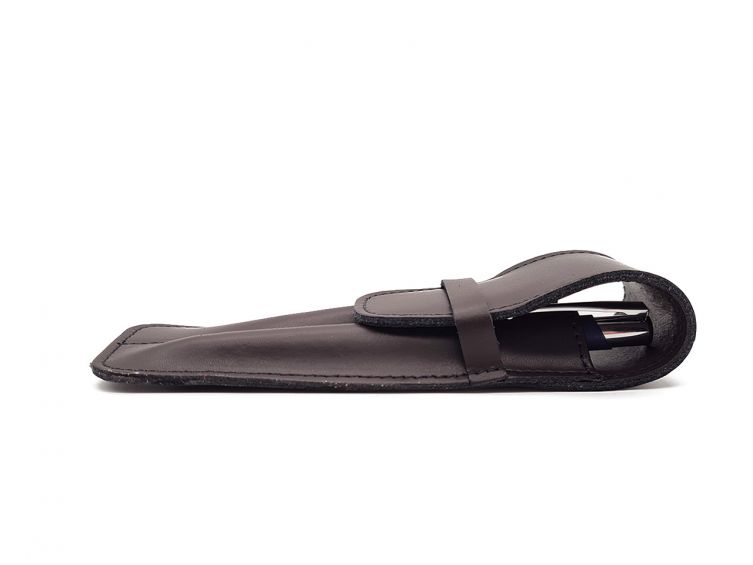Etui 2 stylos en cuir marron foncé