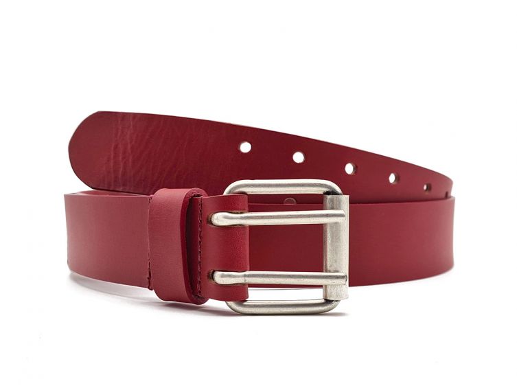 Ceinture mixte en cuir rouge double perforation 4007 R