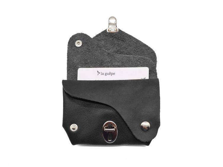 Porte-monnaie original en cuir noir - 414