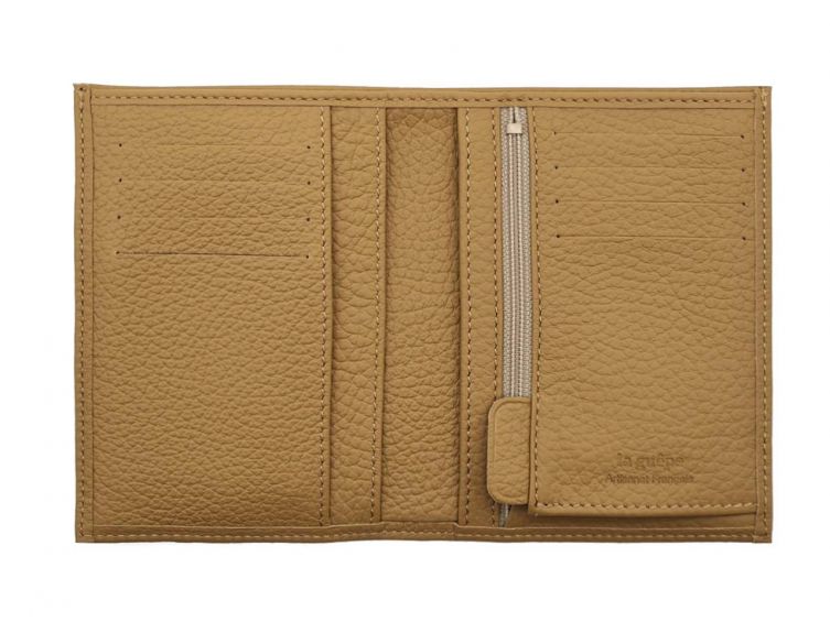 Portefeuille en cuir grainé gold - 13 cm, 2 volets - PM-001-05