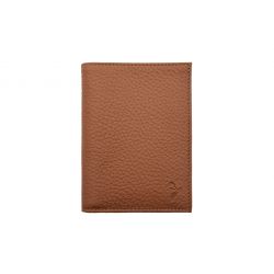Portefeuille en cuir grainé marron - 13 cm, 2 volets - PM-001-05