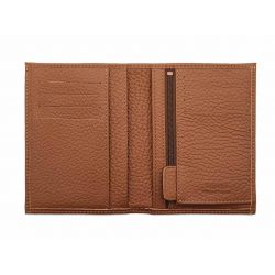 Portefeuille en cuir grainé marron - 13 cm, 2 volets - PM-001-05