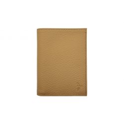 Portefeuille en cuir grainé beige - 13 cm, 3 volets - PM-002-05