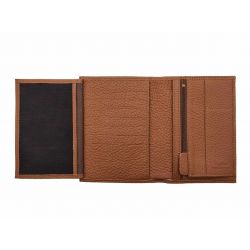 Portefeuille en cuir grainé marron - 15 cm, 3 volets - PM-005-05