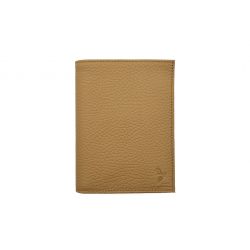 Portefeuille en cuir grainé beige - 15 cm, 2 volets - PM-006-05