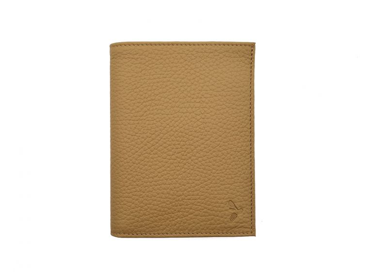 Portefeuille en cuir grainé beige - 15 cm, 2 volets - PM-006-05