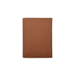 Portefeuille en cuir grainé marron - 15 cm, 2 volets - PM-006-05