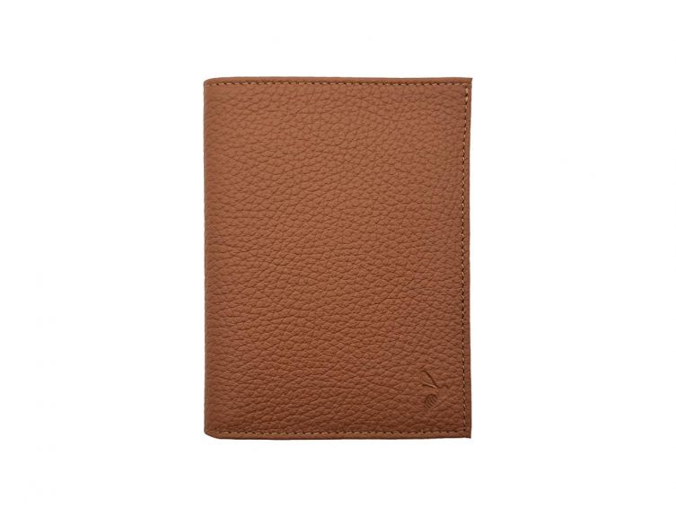 Portefeuille en cuir grainé marron - 15 cm, 2 volets - PM-006-05
