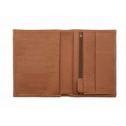 Portefeuille en cuir grainé marron - 15 cm, 2 volets - PM-006-05