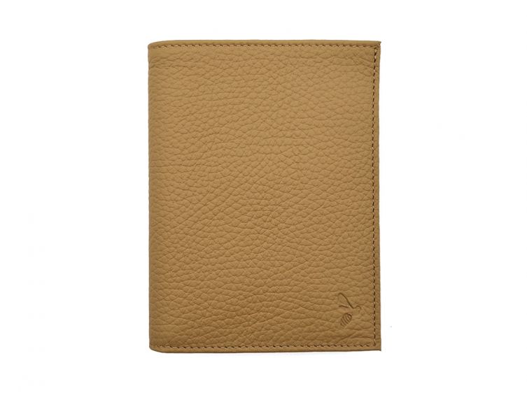 Portefeuille en cuir grainé beige - 15 cm 4 volets - PM-019-05