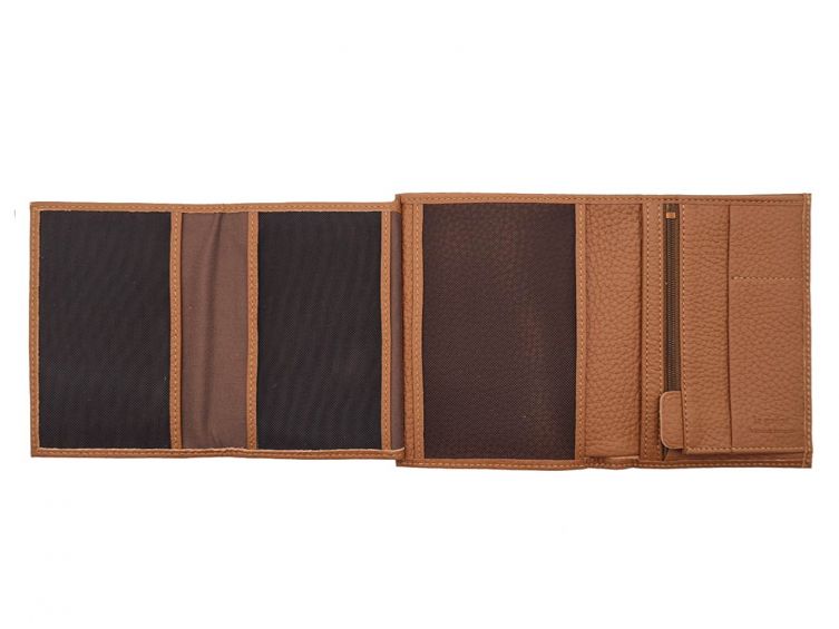 Portefeuille en cuir grainé marron - 15 cm 4 volets - PM-019-05