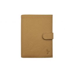 Portefeuille en cuir grainé beige avec patte - 15 cm 4 volets - PM-020-05