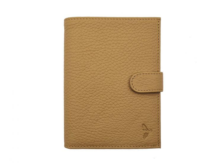 Portefeuille en cuir grainé beige avec patte - 15 cm 4 volets - PM-020-05
