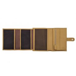Portefeuille en cuir grainé beige avec patte - 15 cm 4 volets - PM-020-05