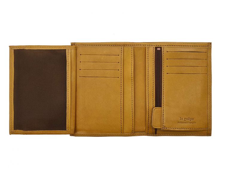 Portefeuille "Luxe" en cuir gold - 13 cm, 3 volets - PM-002-01