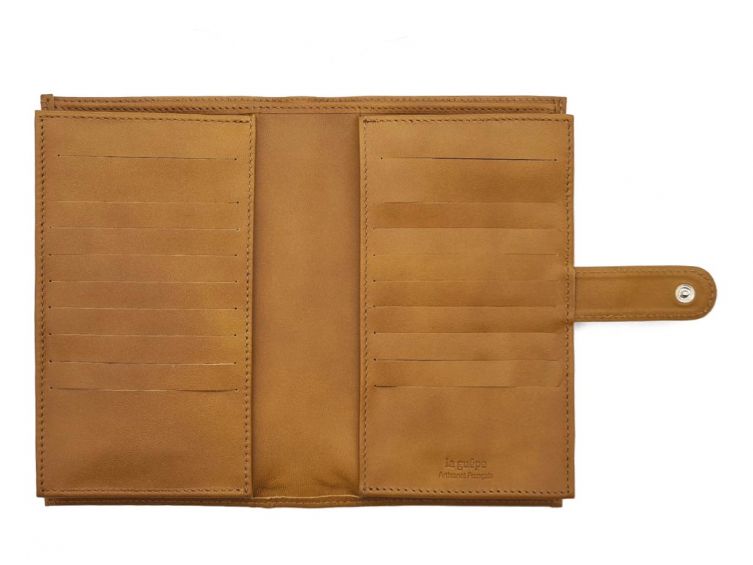 Compagnon "Luxe" en cuir gold - double avec patte - PM-027-01